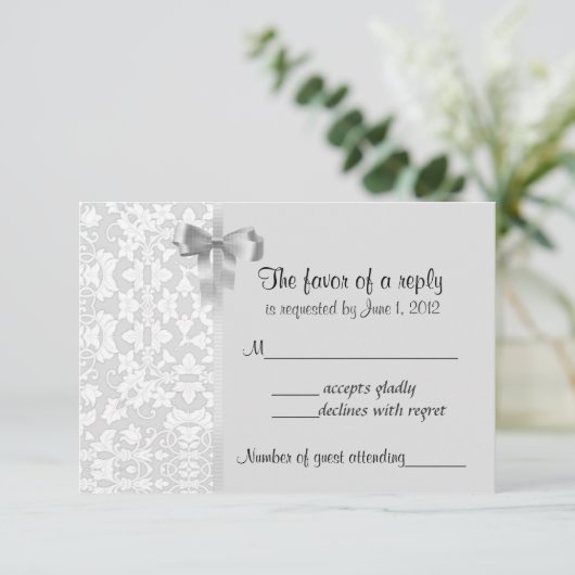 Silver Damask RSVP-kaarten RSVP Kaartje (Staand voorkant)