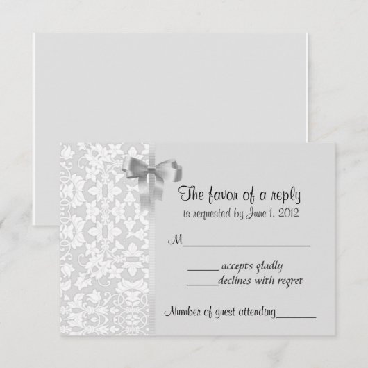 Silver Damask RSVP-kaarten RSVP Kaartje (Voorkant / Achterkant)