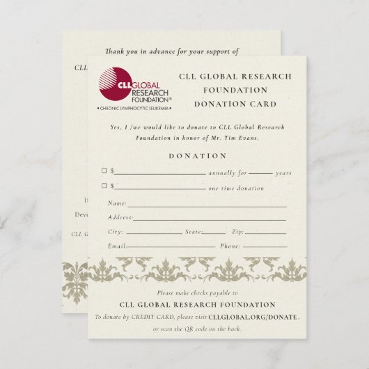 Silver Damask Seminar Event, QR Code Donatie Kaart (Voorkant / Achterkant)