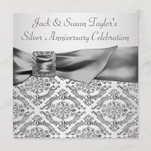 Silver Damask Silver 25th Jubileum Party Kaart