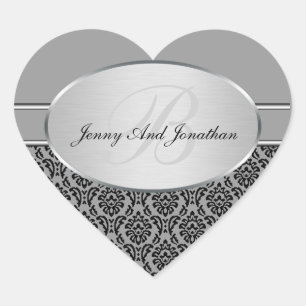 Silver Damask-Stickers Hart Sticker