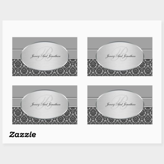 Silver Damask-Stickers Rechthoekige Sticker (Vel)