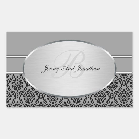 Silver Damask-Stickers Rechthoekige Sticker (Voorkant)