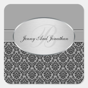 Silver Damask-Stickers Vierkante Sticker