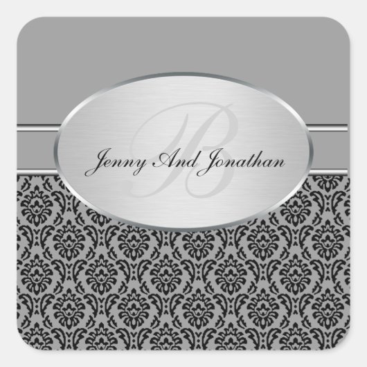 Silver Damask-Stickers Vierkante Sticker (Voorkant)