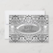 Silver Damask Sweet 16 RSVP Kaart (Voorkant)