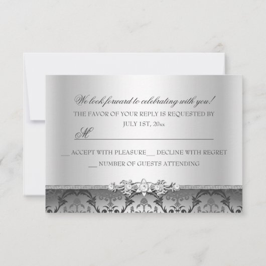 Silver Damask Sweet 16 RSVP Kaart (Achterkant)
