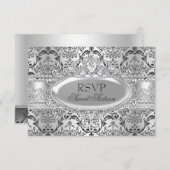 Silver Damask Sweet 16 RSVP Kaart (Voorkant / Achterkant)