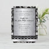Silver Damask Swirls Wedding Invitation Kaart (Staand voorkant)