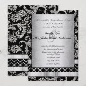 Silver Damask Swirls Wedding Invitation Kaart (Voorkant / Achterkant)