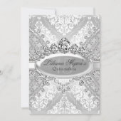  Silver Damask Tiara Quinceanera Kaart (Voorkant)