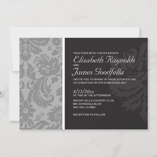 Silver Damask Wedding Invitations Kaart (Voorkant)