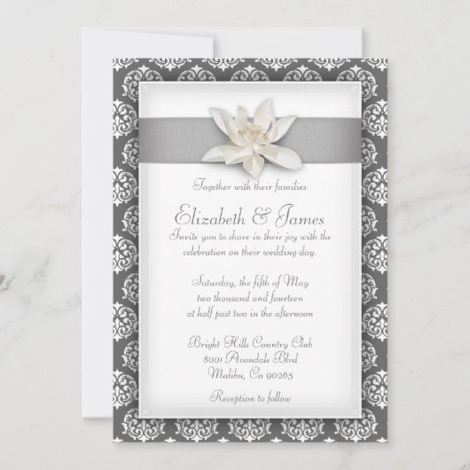 Silver Damask Wedding Invitations Kaart (Voorkant)