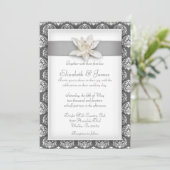 Silver Damask Wedding Invitations Kaart (Staand voorkant)