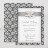 Silver Damask Wedding Invitations Kaart (Voorkant / Achterkant)