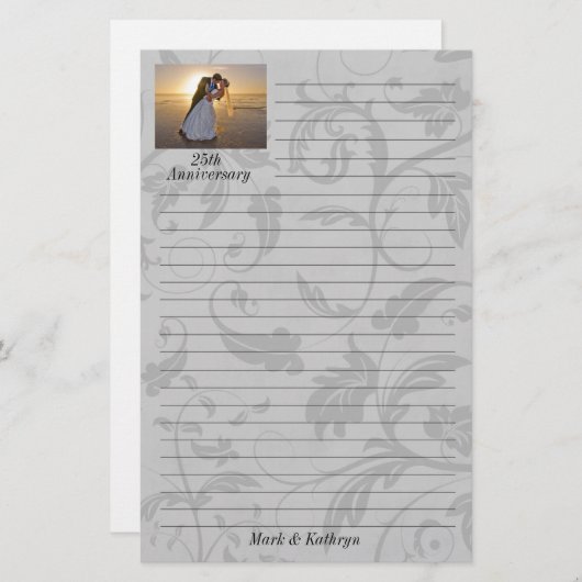 Silver Damask Wedding Jubileum Briefpapier (Voorkant / Achterkant)