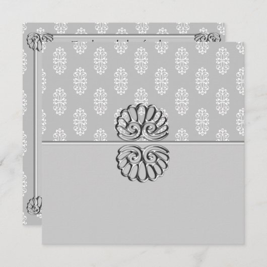 Silver Damask Wedding Kaart (Voorkant / Achterkant)