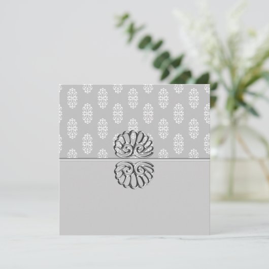 Silver Damask Wedding Kaart (Staand voorkant)