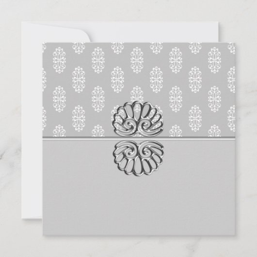 Silver Damask Wedding Kaart (Voorkant)