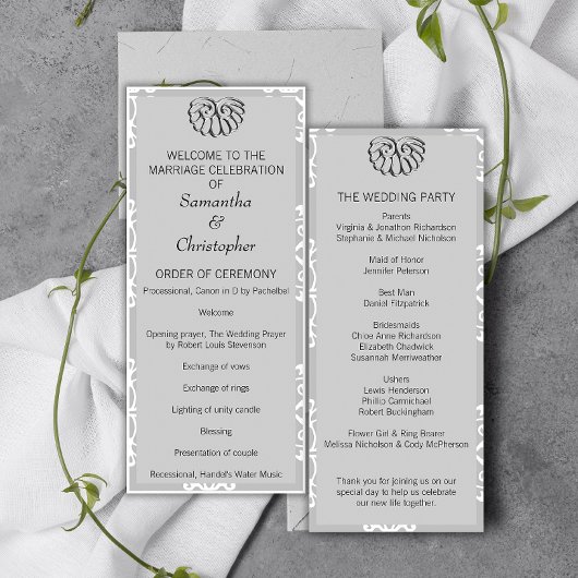 Silver Damask Wedding Program Programmakaart