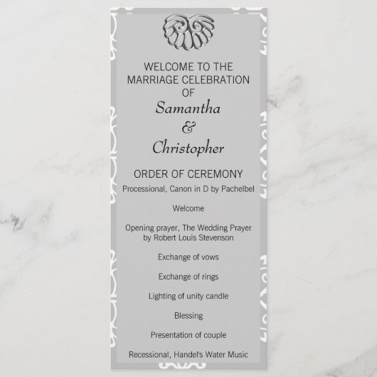 Silver Damask Wedding Program Programmakaart (Voorkant)