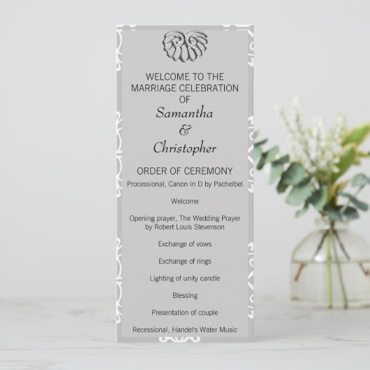 Silver Damask Wedding Program Programmakaart (Staand voorkant)