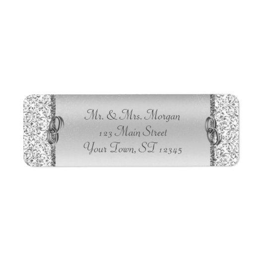 Silver Damask Wedding Return Address Etiket (Voorkant)