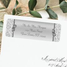 Silver Damask Wedding Return Address