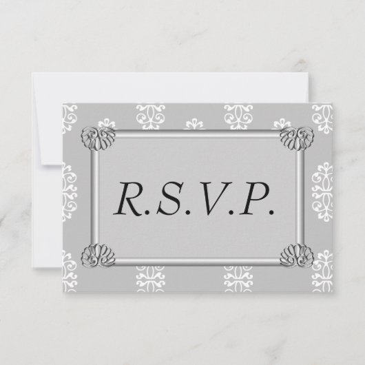 Silver Damask Wedding RSVP (Voorkant)
