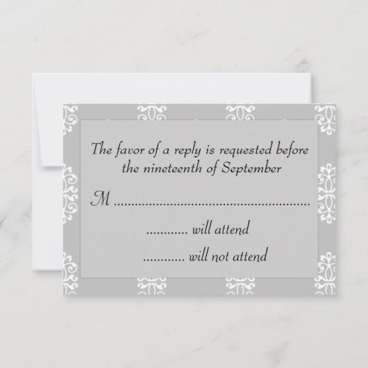 Silver Damask Wedding RSVP (Achterkant)