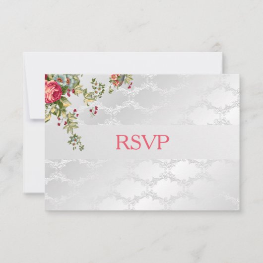 Silver Damask Wedding RSVP Floral (Voorkant)