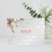 Silver Damask Wedding RSVP Floral (Staand voorkant)