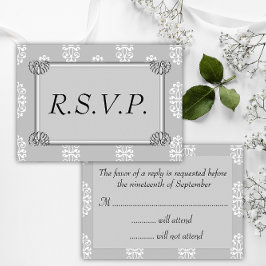 Silver Damask Wedding RSVP Kaartje