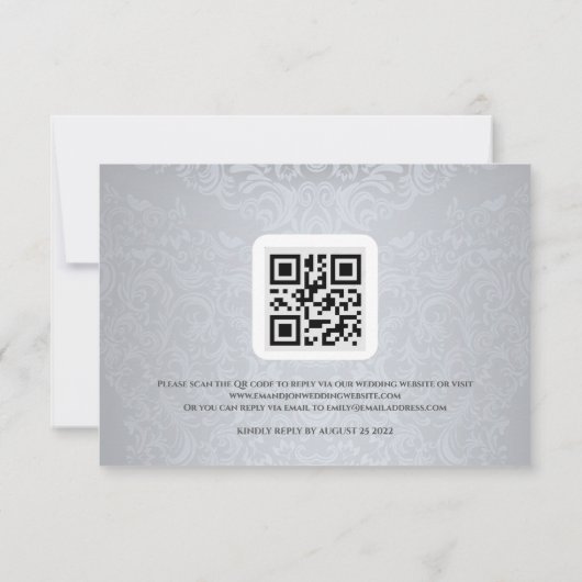 Silver Damask Wedding RSVP Response Kaart (Achterkant)