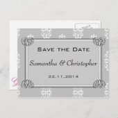 Silver Damask Wedding Save the Date Aankondigingskaart (Voorkant / Achterkant)