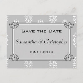 Silver Damask Wedding Save the Date Aankondigingskaart
