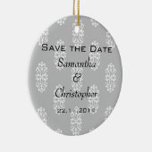 Silver Damask Wedding Save the Date Keramisch Ornament (Rechts)