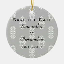 Silver Damask Wedding Save the Date Keramisch Ornament