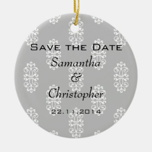 Silver Damask Wedding Save the Date Keramisch Ornament