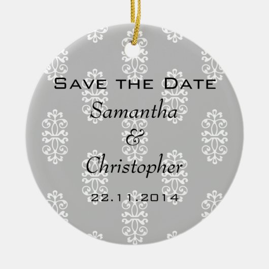 Silver Damask Wedding Save the Date Keramisch Ornament (Voorkant)