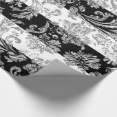 Silver Damaskers op witte en zwarte strepen Cadeaupapier (Hoek)