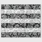 Silver Damaskers op witte en zwarte strepen Cadeaupapier (Vlak)