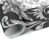 Silver Damaskers op witte en zwarte strepen Cadeaupapier (Rol Hoek)