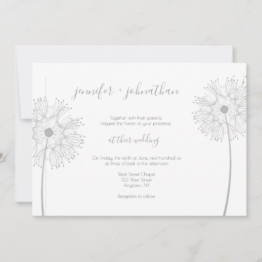 Silver dandelion floral bruiloft kaart (Voorkant)