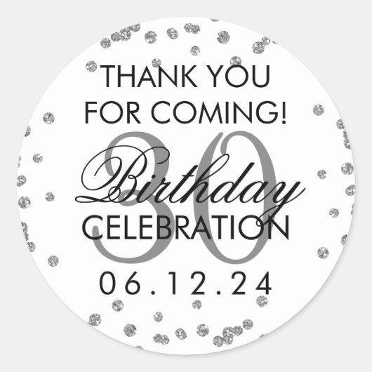 Silver Dank u 30e verjaardag Glitter Confetti Ronde Sticker (Voorkant)