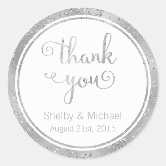 Silver dank u aangepaste tekst gepersonaliseerde S Ronde Sticker (Voorkant)