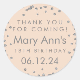 Silver Dank u Verjaardag Glitter Confetti Roos Ronde Sticker