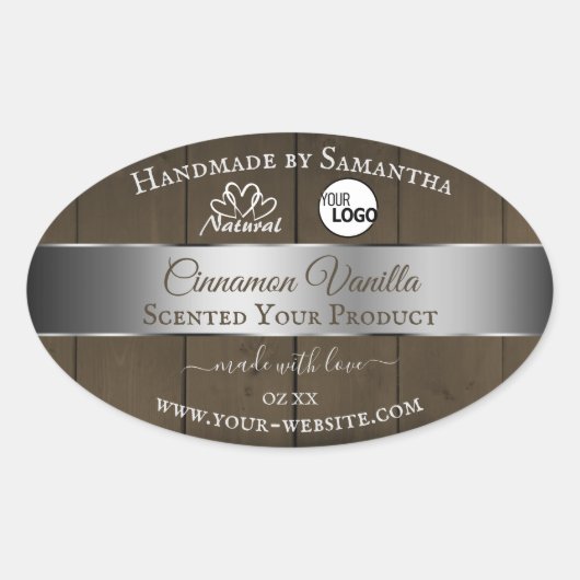Silver Dark Brown Wood Grain Product Labels Logo (Voorkant)