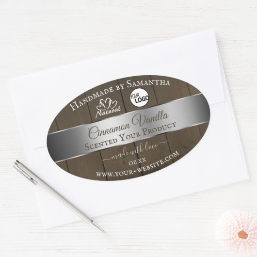 Silver Dark Brown Wood Grain Product Labels Logo (Envelop)