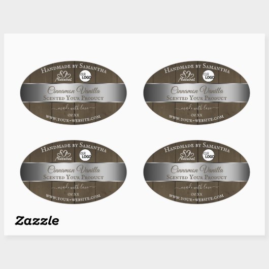Silver Dark Brown Wood Grain Product Labels Logo (Vel)